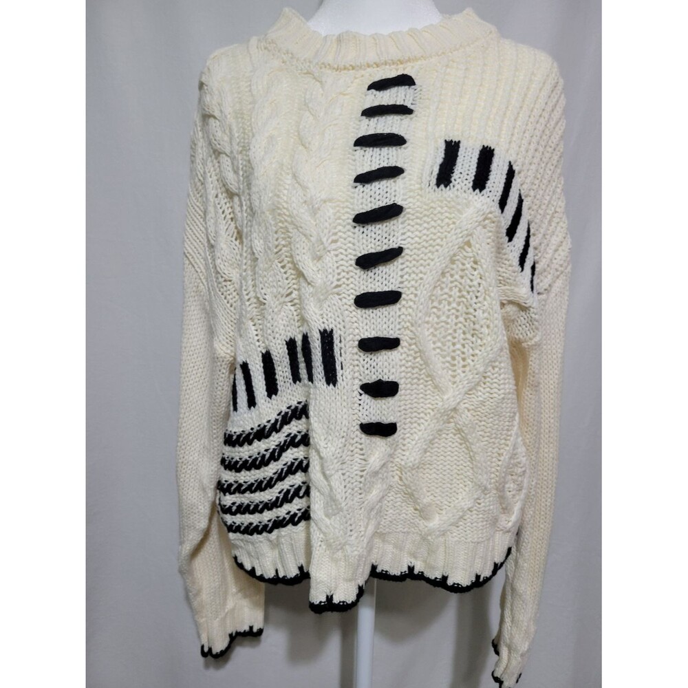 Pink Lily Women's S Cream Cable Knit Sweater Edgy/Grunge Artisanal/Boho chic